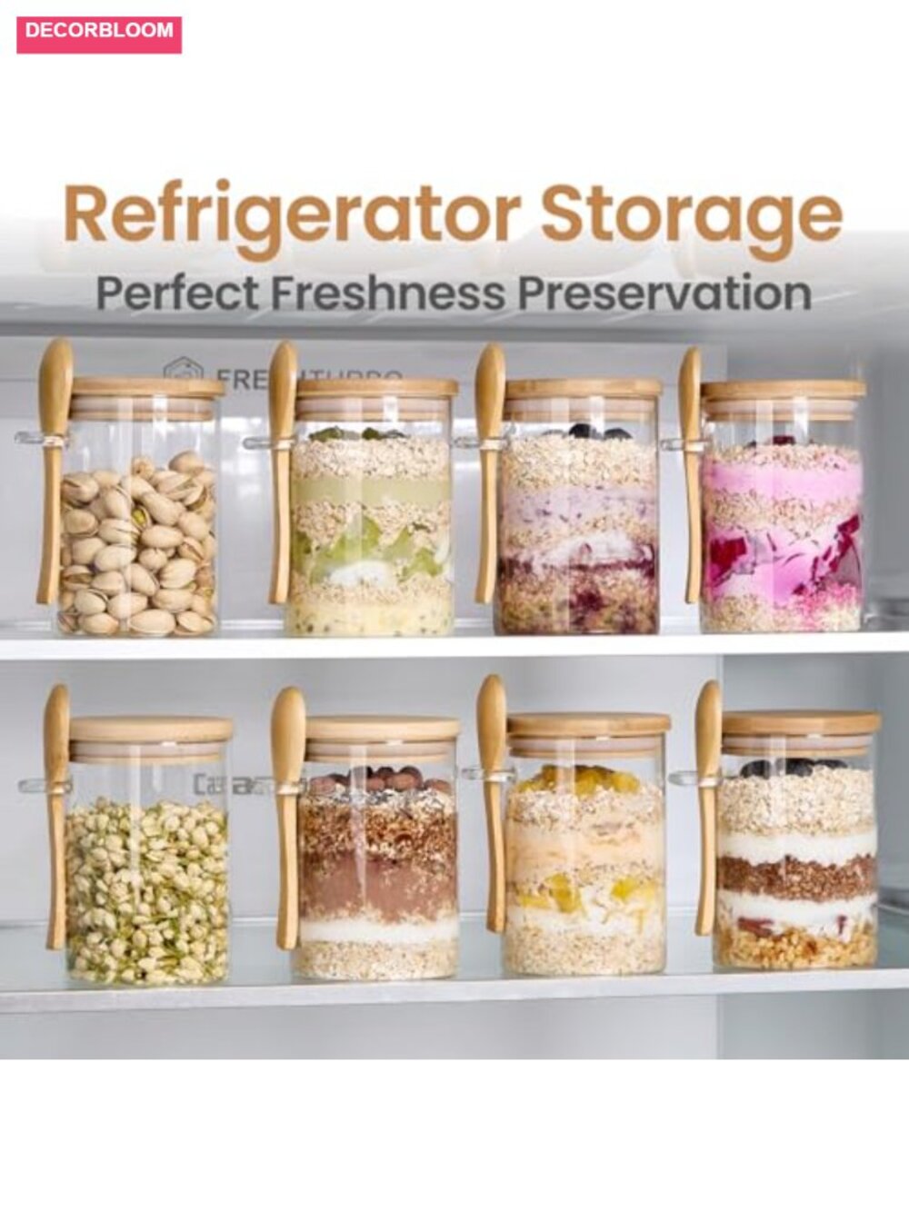 6-Pack 22oz Glass Meal Prep Jars with Bamboo Lids & Spoons - Picture 5 of 6